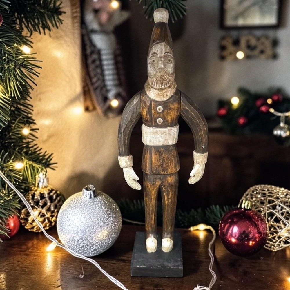 Folk Art Santa Wood Carving 15", Vintage European Christmas Figure, Hand Carved